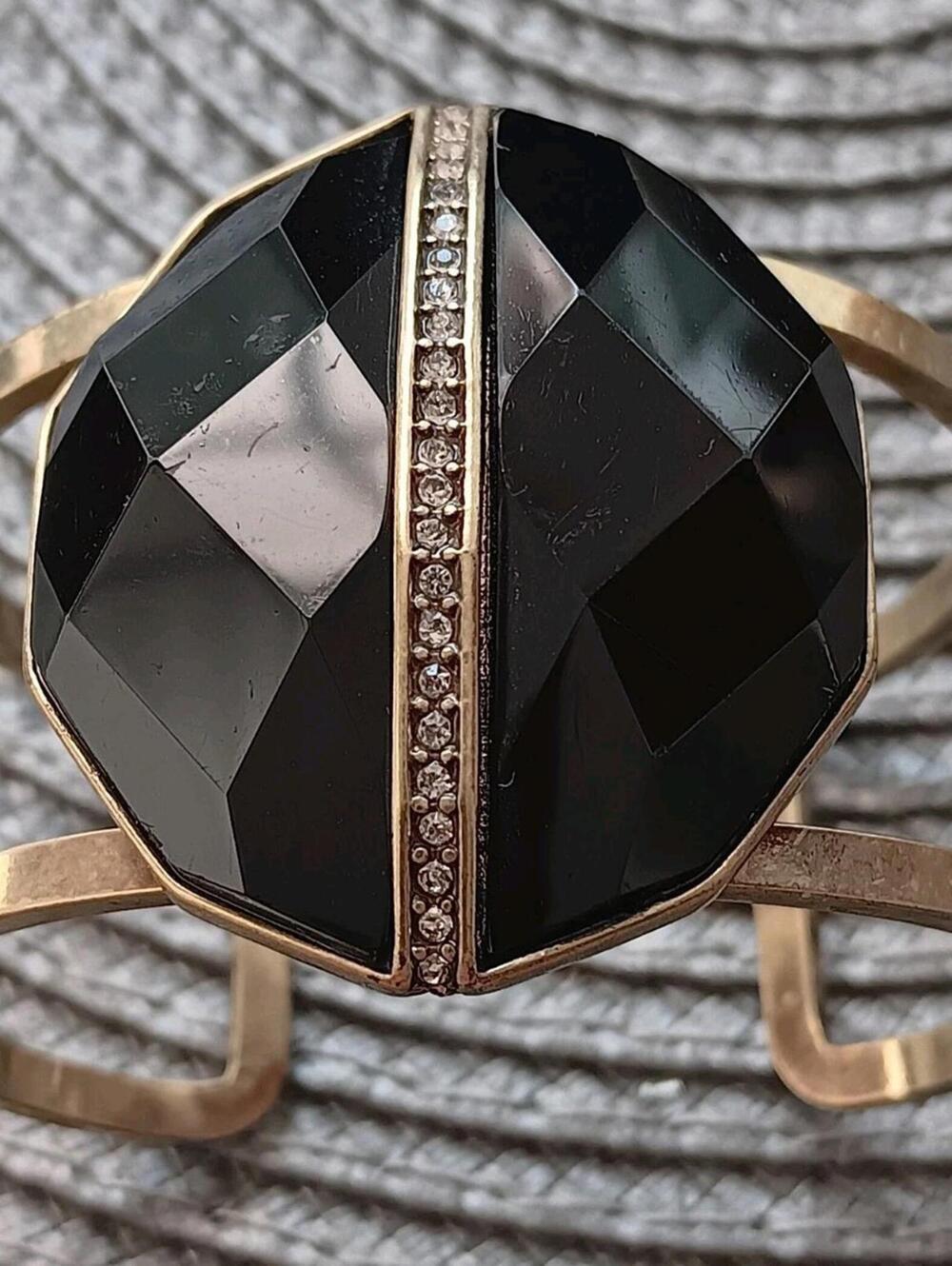 Chloe & Isabel Cuff Bracelet, Black Faceted Center W/Pave Set Crystals